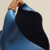 Lilly | Slouchy Shoulder Bag – Sculpted Vegan Leather Hobo with Woven Handle - in Blue | Arvea Bags