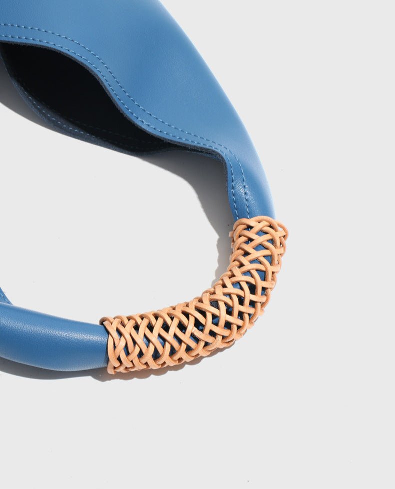 Lilly | Slouchy Shoulder Bag – Sculpted Vegan Leather Hobo with Woven Handle - in Blue | Arvea Bags