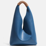 Lilly | Slouchy Shoulder Bag – Sculpted Vegan Leather Hobo with Woven Handle - in Blue | Arvea Bags