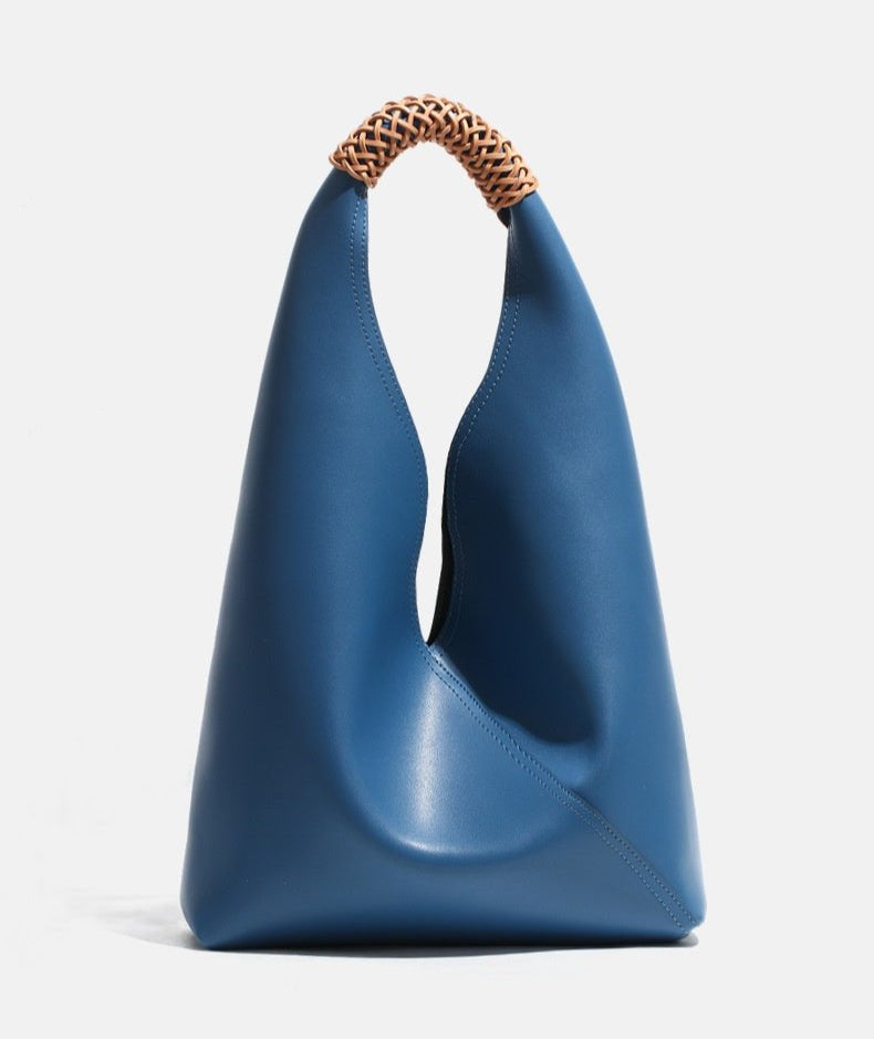 Lilly | Slouchy Shoulder Bag – Sculpted Vegan Leather Hobo with Woven Handle - in Blue | Arvea Bags