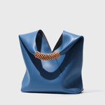 Lilly | Slouchy Shoulder Bag – Sculpted Vegan Leather Hobo with Woven Handle - in Blue | Arvea Bags