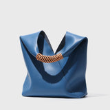 Lilly | Slouchy Shoulder Bag – Sculpted Vegan Leather Hobo with Woven Handle - in Blue | Arvea Bags
