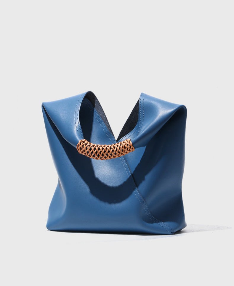 Lilly | Slouchy Shoulder Bag – Sculpted Vegan Leather Hobo with Woven Handle - in Blue | Arvea Bags