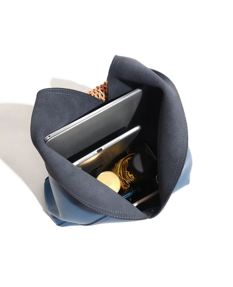 Lilly | Slouchy Shoulder Bag – Sculpted Vegan Leather Hobo with Woven Handle - in Blue | Arvea Bags
