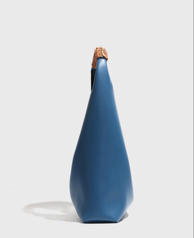 Lilly | Slouchy Shoulder Bag – Sculpted Vegan Leather Hobo with Woven Handle - in Blue | Arvea Bags