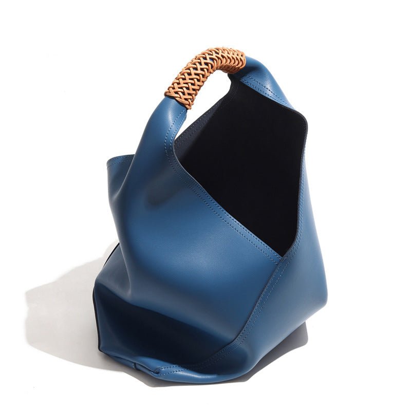 Lilly | Slouchy Shoulder Bag – Sculpted Vegan Leather Hobo with Woven Handle - in Blue | Arvea Bags