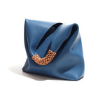 Lilly | Slouchy Shoulder Bag – Sculpted Vegan Leather Hobo with Woven Handle - in Blue | Arvea Bags