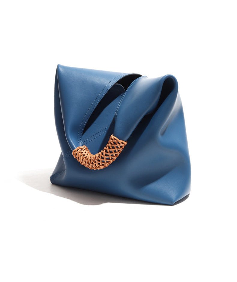 Lilly | Slouchy Shoulder Bag – Sculpted Vegan Leather Hobo with Woven Handle - in Blue | Arvea Bags