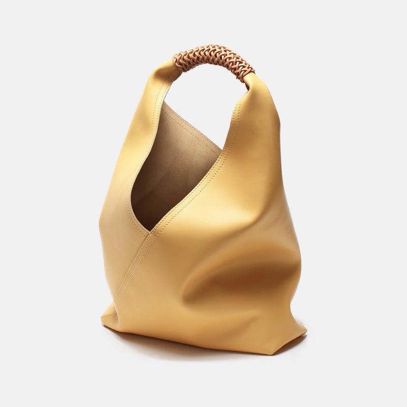 Lilly | Slouchy Shoulder Bag – Sculpted Vegan Leather Hobo with Woven Handle - in Yellow | Arvea Bags