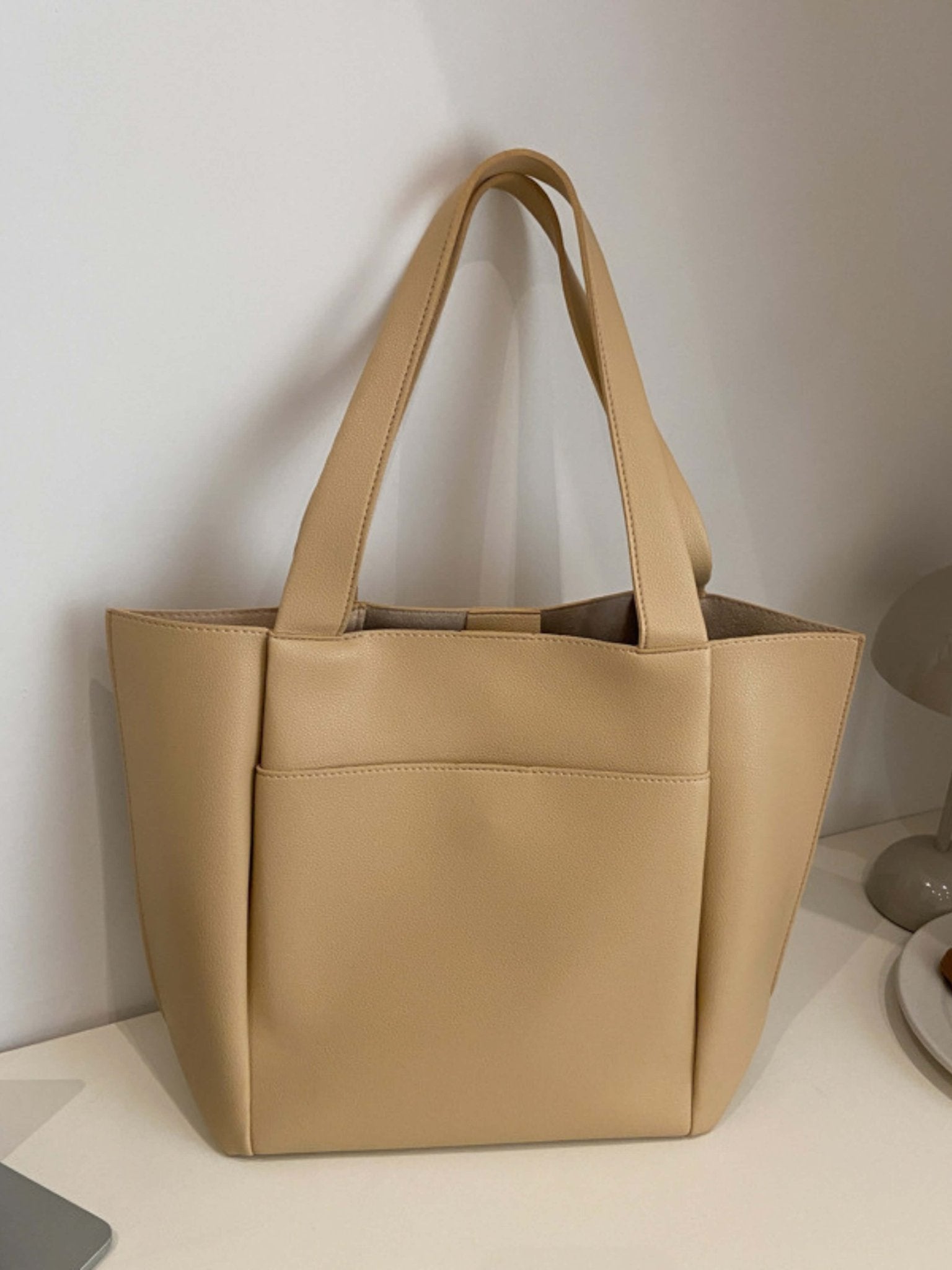 Lilly Structured Vegan Leather Tote – Simple, Sleek & Spacious - in Beige | Arvea Bags
