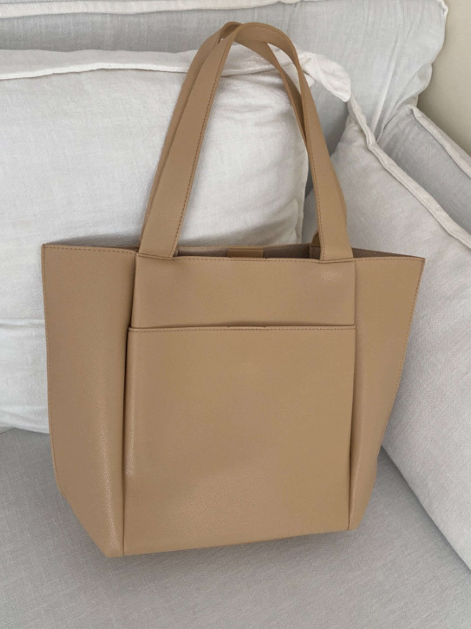Lilly Structured Vegan Leather Tote – Simple, Sleek & Spacious - in Beige | Arvea Bags