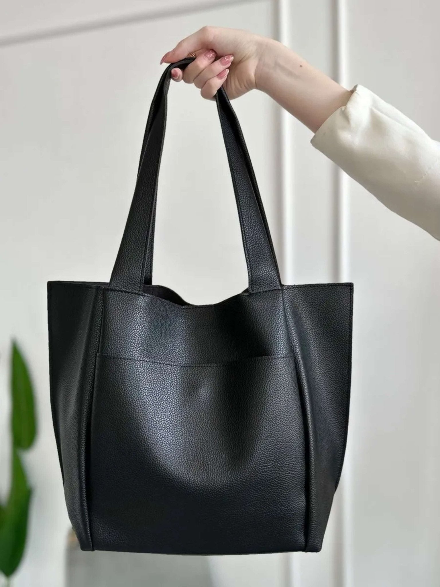 Lilly Structured Vegan Leather Tote – Simple, Sleek & Spacious - in Black | Arvea Bags