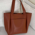 Lilly Structured Vegan Leather Tote – Simple, Sleek & Spacious - in Classic Brown | Arvea Bags