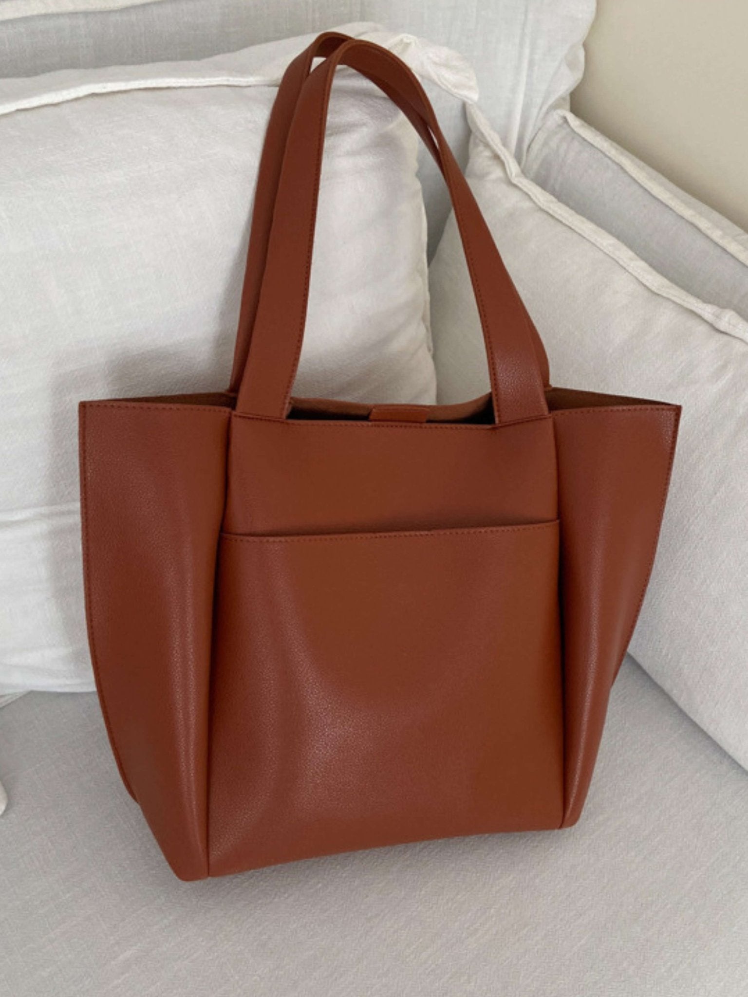 Lilly Structured Vegan Leather Tote – Simple, Sleek & Spacious - in Classic Brown | Arvea Bags