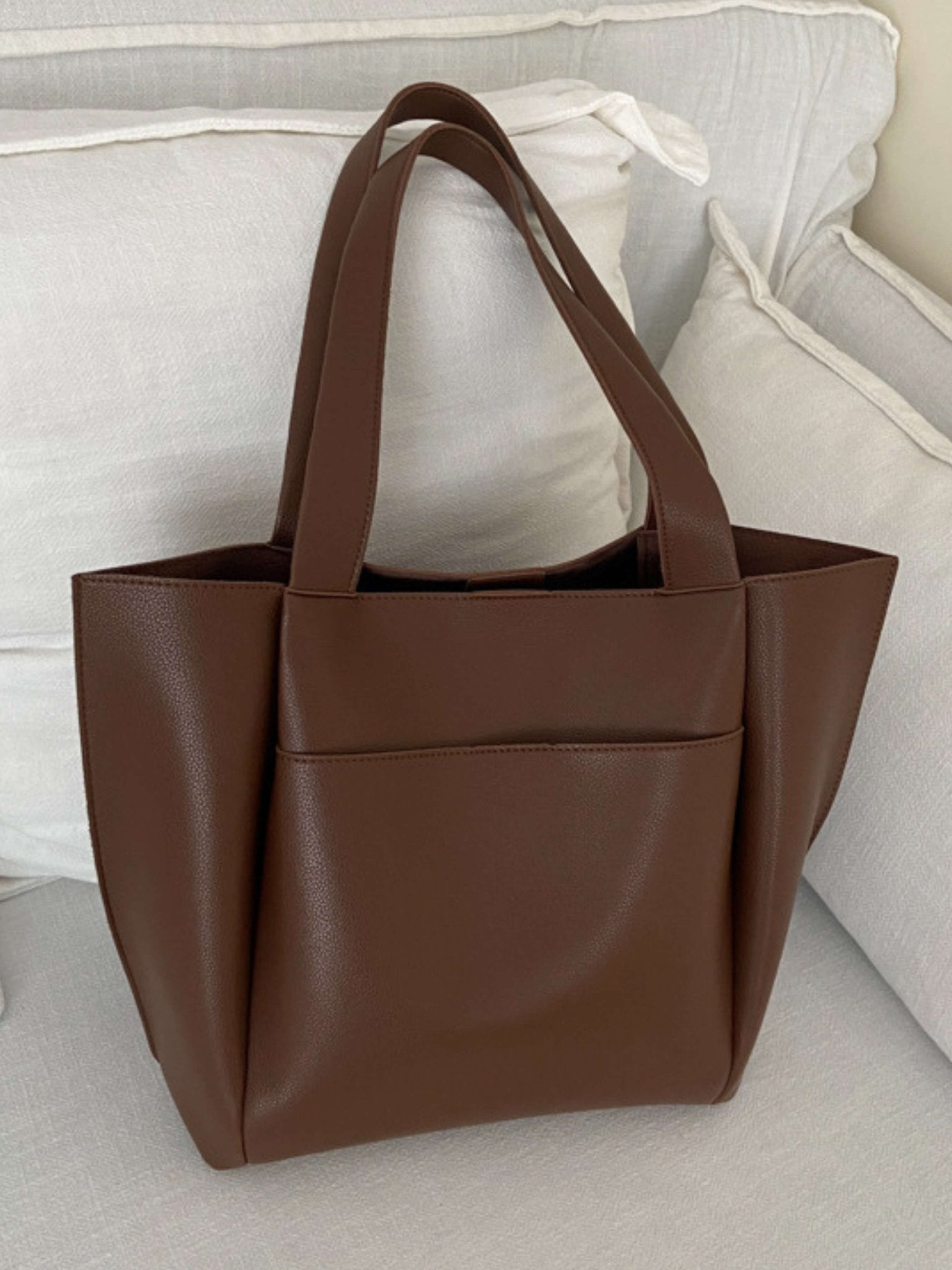 Lilly Structured Vegan Leather Tote – Simple, Sleek & Spacious - in Dark Brown | Arvea Bags