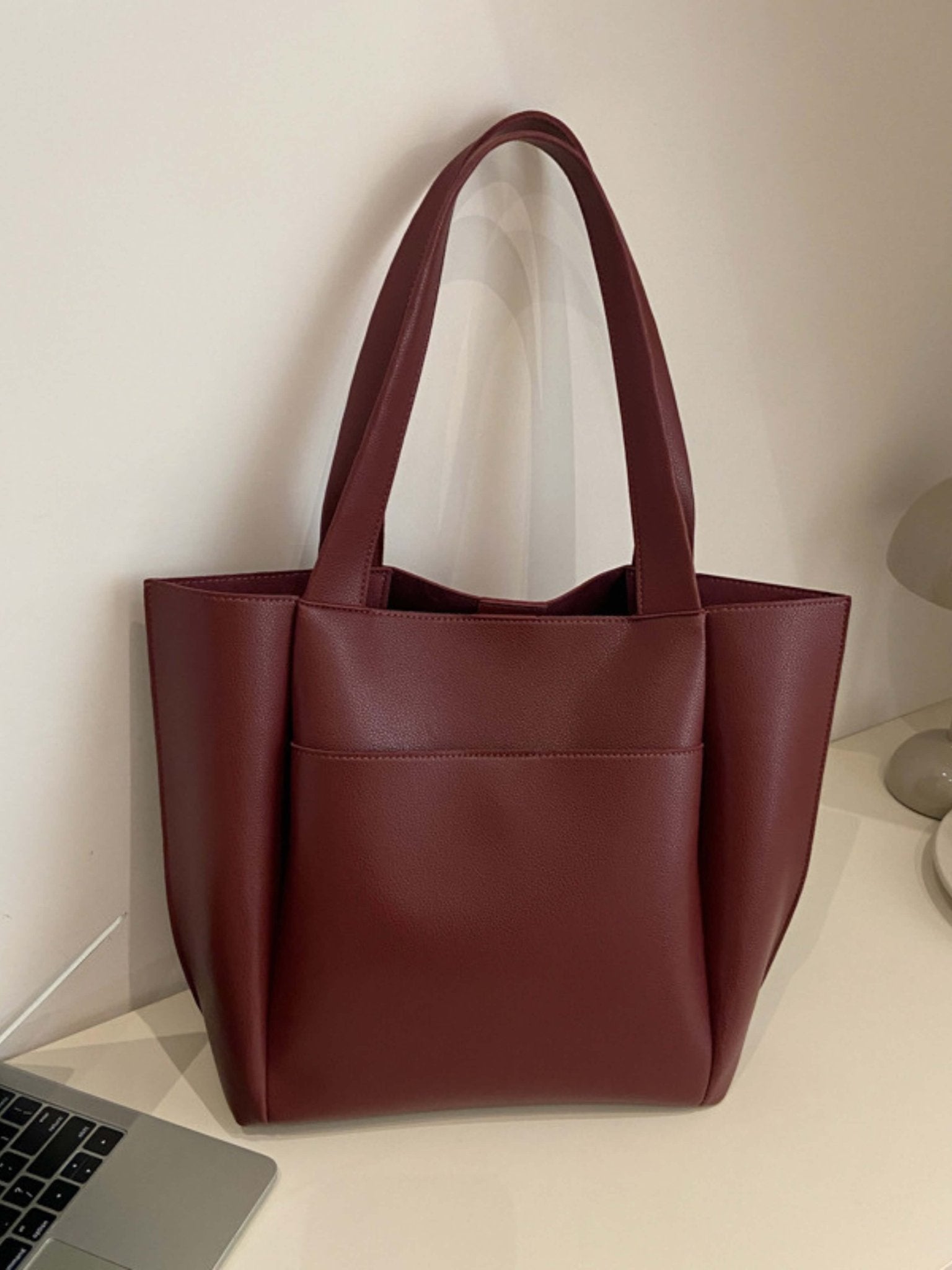 Lilly Structured Vegan Leather Tote – Simple, Sleek & Spacious - in Wine Red | Arvea Bags