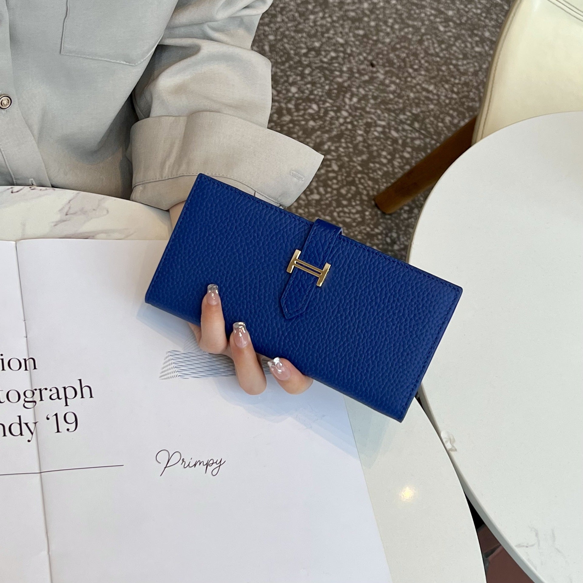 Lily | Black Pebbled Leather Wallet – Timeless Elegance & Functionality - in Blue | Arvea Bags