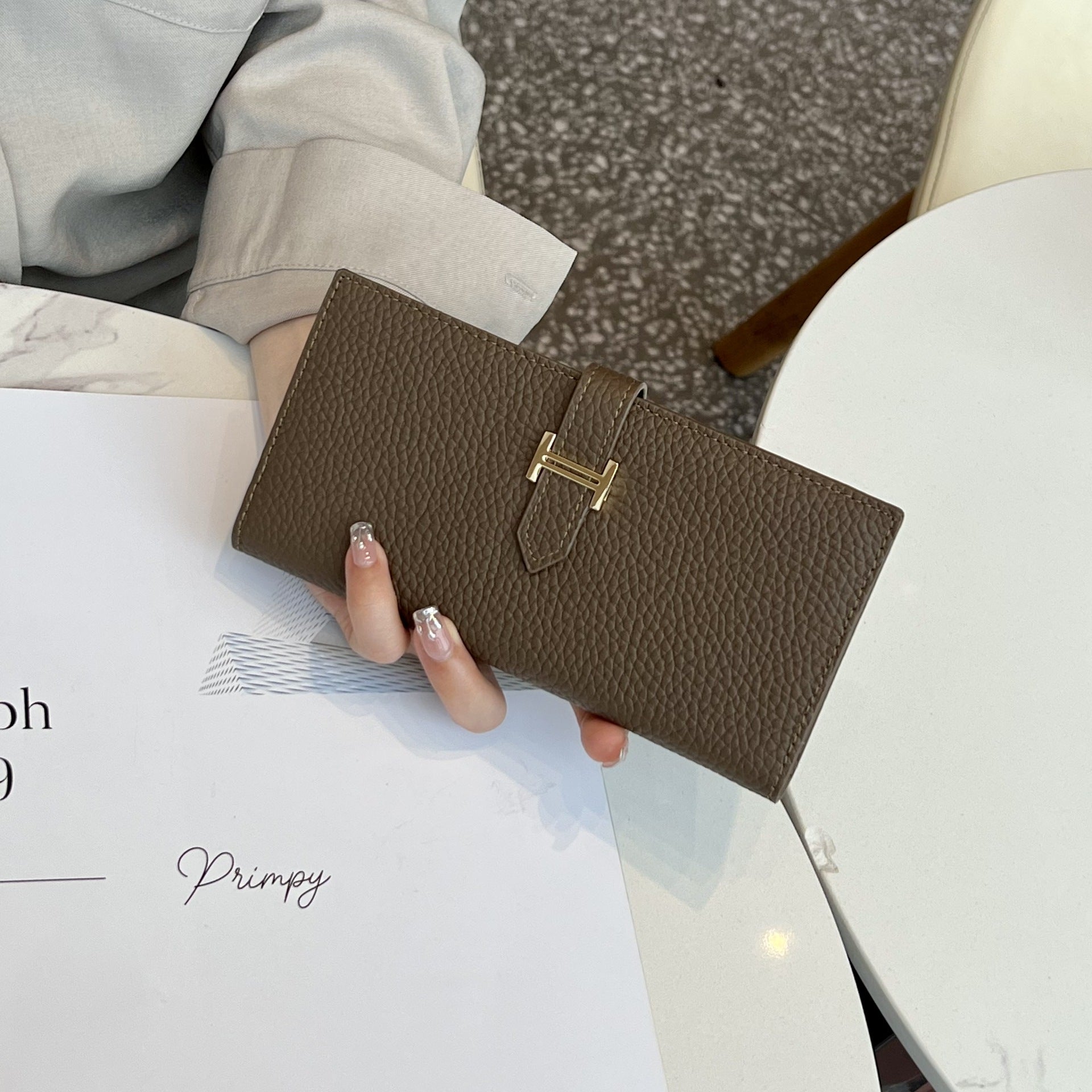 Lily | Black Pebbled Leather Wallet – Timeless Elegance & Functionality - in Dark Brown | Arvea Bags