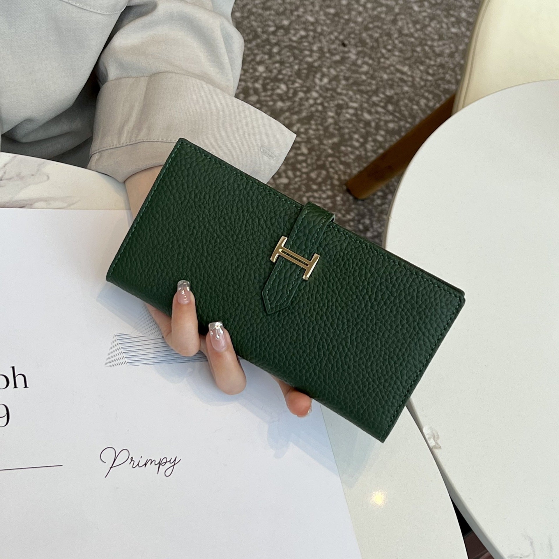 Lily | Black Pebbled Leather Wallet – Timeless Elegance & Functionality - in Dark Green | Arvea Bags