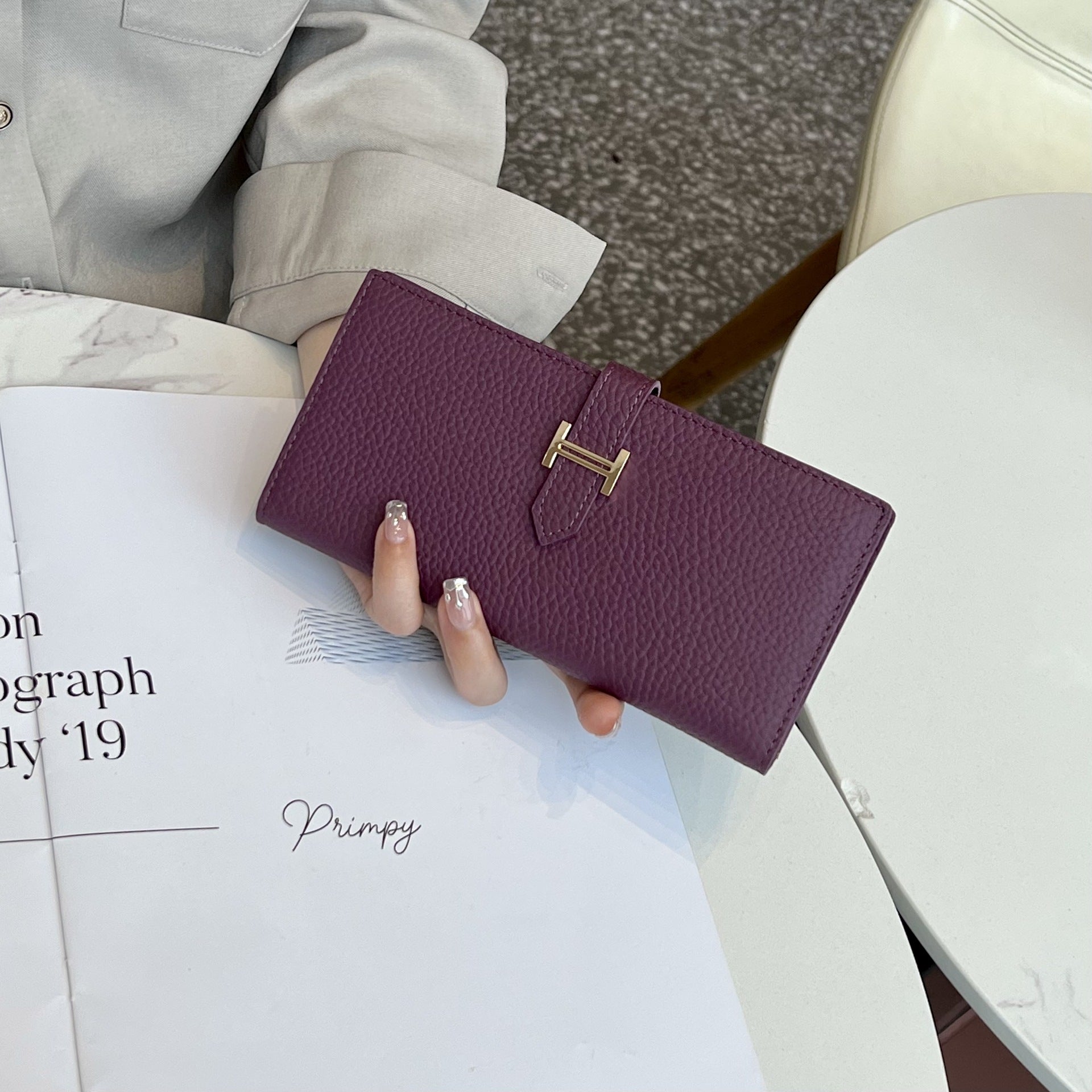 Lily | Black Pebbled Leather Wallet – Timeless Elegance & Functionality - in Grape Purple | Arvea Bags