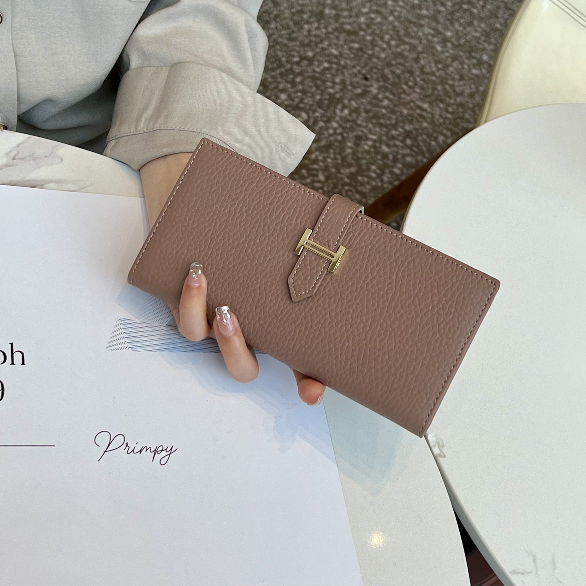 Lily | Black Pebbled Leather Wallet – Timeless Elegance & Functionality - in Light Brown | Arvea Bags
