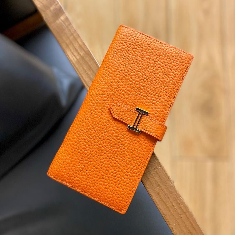 Lily | Black Pebbled Leather Wallet – Timeless Elegance & Functionality - in Orange | Arvea Bags