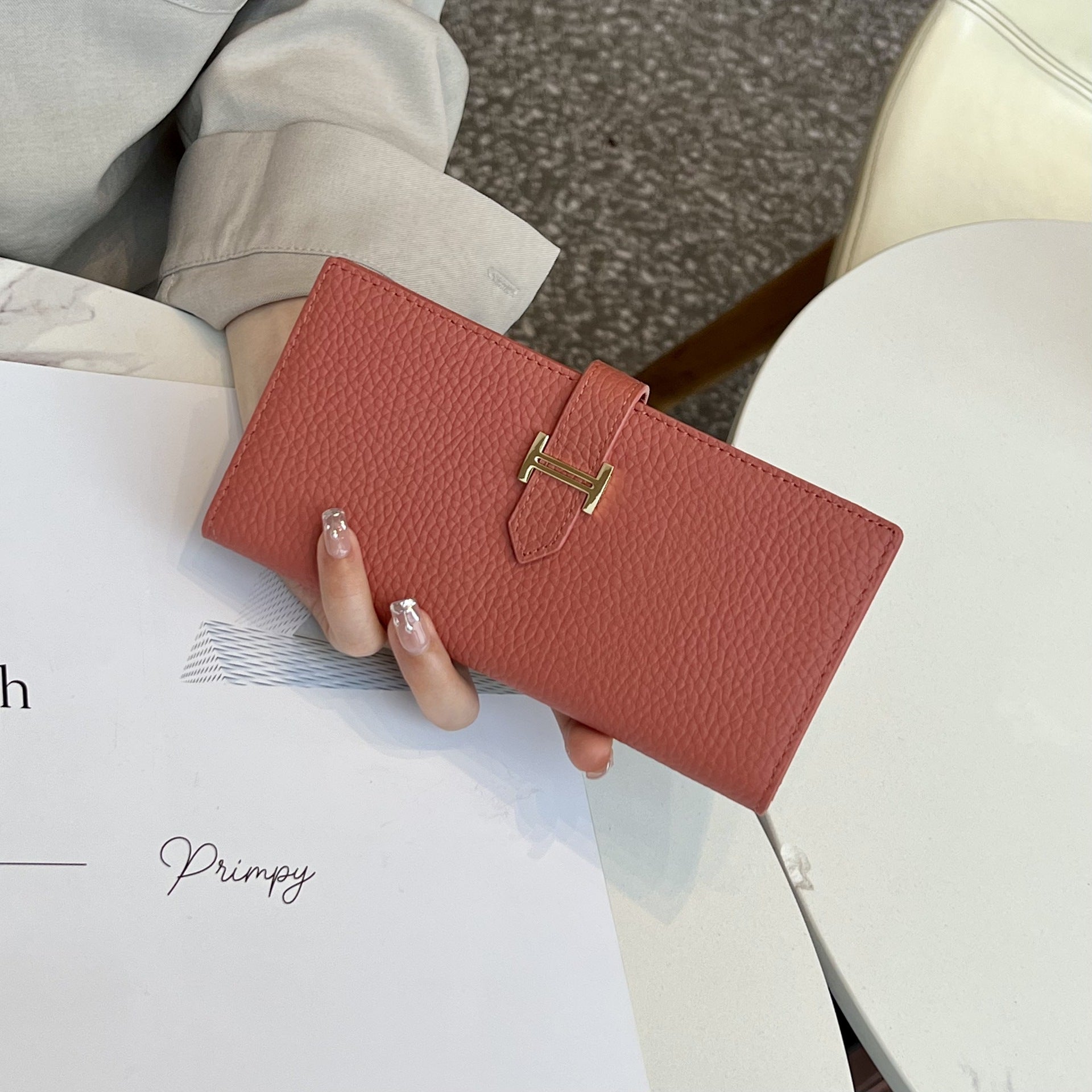Lily | Black Pebbled Leather Wallet – Timeless Elegance & Functionality - in Salmon Pink | Arvea Bags