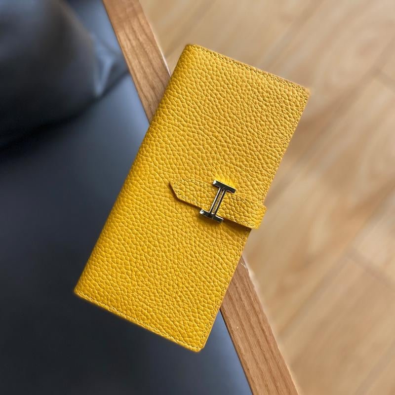 Lily | Black Pebbled Leather Wallet – Timeless Elegance & Functionality - in Yellow | Arvea Bags