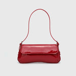 Lina | Glossy Vegan Leather Shoulder Bag – Sleek Flap & Retro Baguette Shape - in Red | Arvea Bags