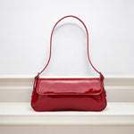 Lina | Glossy Vegan Leather Shoulder Bag – Sleek Flap & Retro Baguette Shape - in Red | Arvea Bags