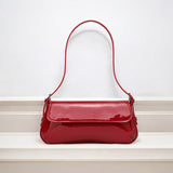 Lina | Glossy Vegan Leather Shoulder Bag – Sleek Flap & Retro Baguette Shape - in Red | Arvea Bags