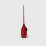 Lina | Glossy Vegan Leather Shoulder Bag – Sleek Flap & Retro Baguette Shape - in Red | Arvea Bags