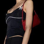 Lina | Glossy Vegan Leather Shoulder Bag – Sleek Flap & Retro Baguette Shape - in Red | Arvea Bags