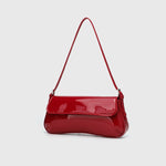 Lina | Glossy Vegan Leather Shoulder Bag – Sleek Flap & Retro Baguette Shape - in Red | Arvea Bags