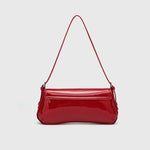 Lina | Glossy Vegan Leather Shoulder Bag – Sleek Flap & Retro Baguette Shape - in Red | Arvea Bags