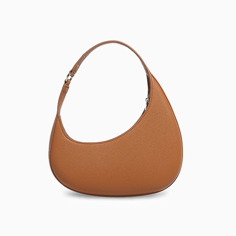 Lina | Minimalist Crescent Vegan Leather Shoulder Bag - in Tan Brown | Arvea Bags