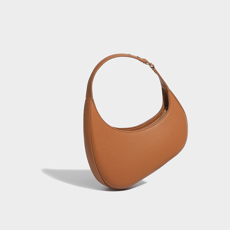 Lina | Minimalist Crescent Vegan Leather Shoulder Bag - in Tan Brown | Arvea Bags