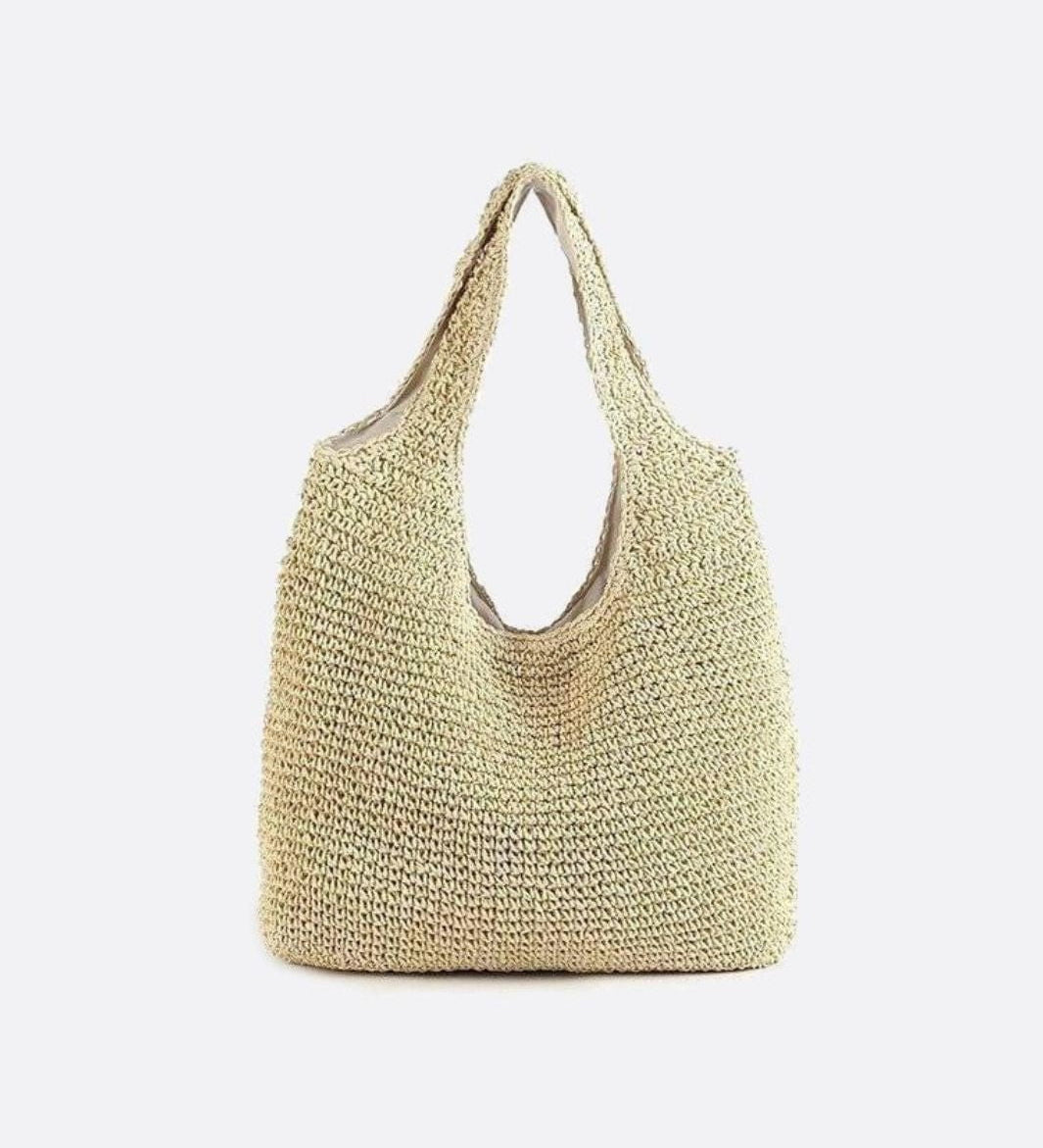 Lina Soft Straw Tote – Slouchy Woven Shoulder Bag - in Beige | Arvea Bags