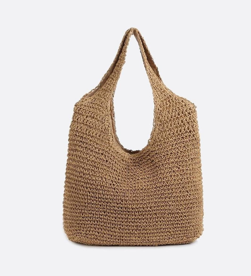 Lina Soft Straw Tote – Slouchy Woven Shoulder Bag - in Light Brown | Arvea Bags