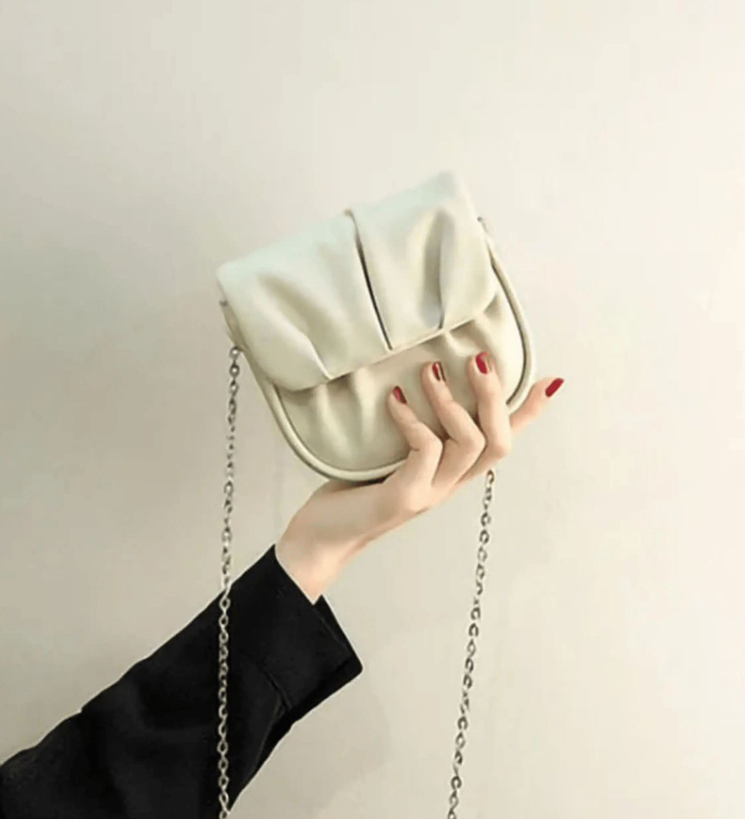 Lioren | Black Soft Pleated Chain Bag – Effortlessly Chic - in Beige | Arvea Bags