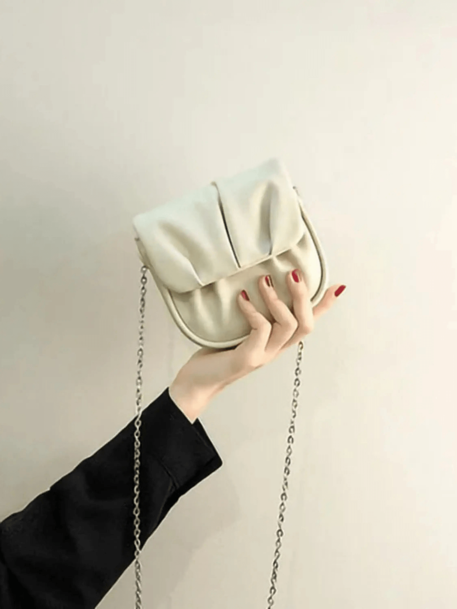 Lioren | Black Soft Pleated Chain Bag – Effortlessly Chic - in Beige | Arvea Bags