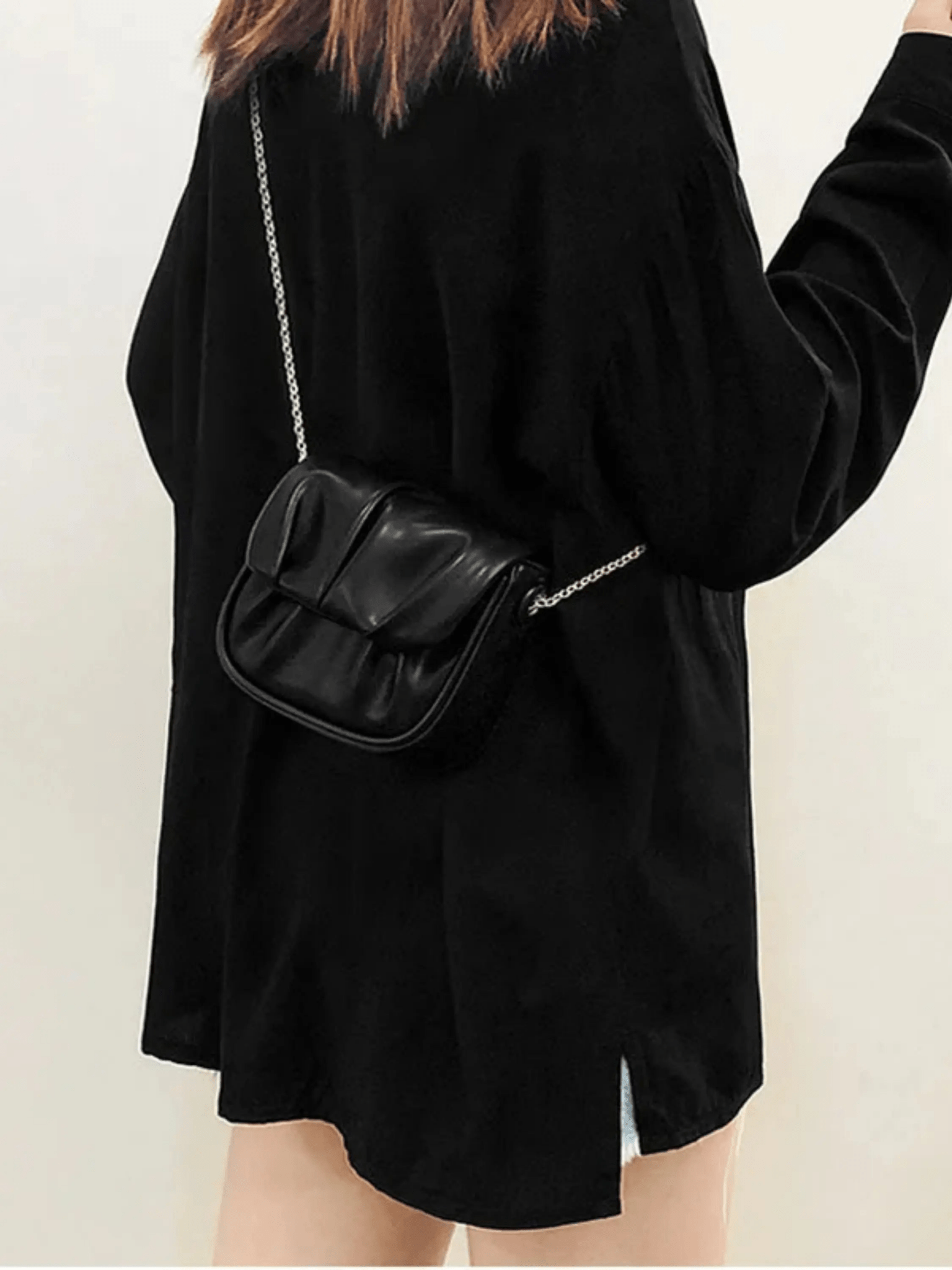 Lioren | Black Soft Pleated Chain Bag – Effortlessly Chic - in Black | Arvea Bags