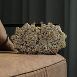 Lioris | Gold Rose Crystal Evening Clutch – Luxurious Bloom - in Gold | Arvea Bags