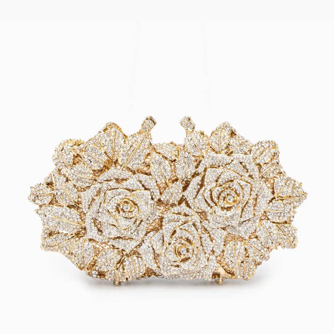 Lioris | Gold Rose Crystal Evening Clutch – Luxurious Bloom - in Gold | Arvea Bags