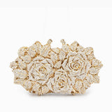 Lioris | Gold Rose Crystal Evening Clutch – Luxurious Bloom - in Gold | Arvea Bags