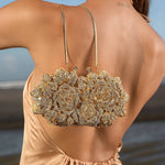 Lioris | Gold Rose Crystal Evening Clutch – Luxurious Bloom - in Gold | Arvea Bags