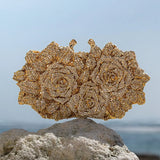 Lioris | Gold Rose Crystal Evening Clutch – Luxurious Bloom - in Gold | Arvea Bags