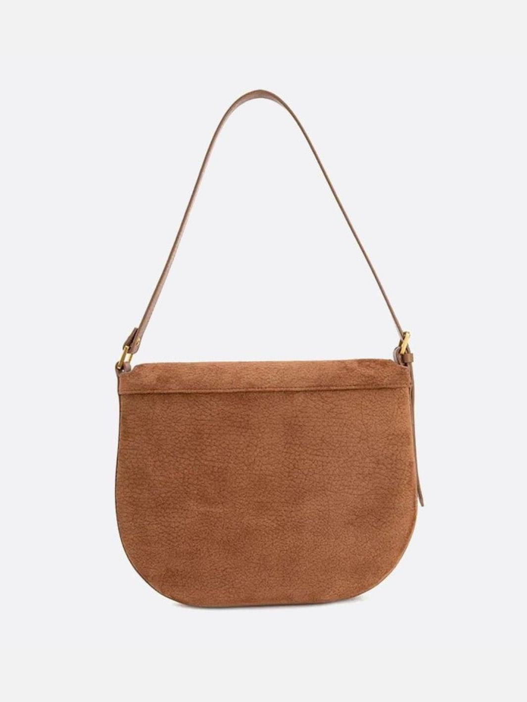 Lise | Chic Brown Suede Effect Shoulder Bag – Elegant Hobo Style with Gold Hardware - in Camel | Arvea Bags