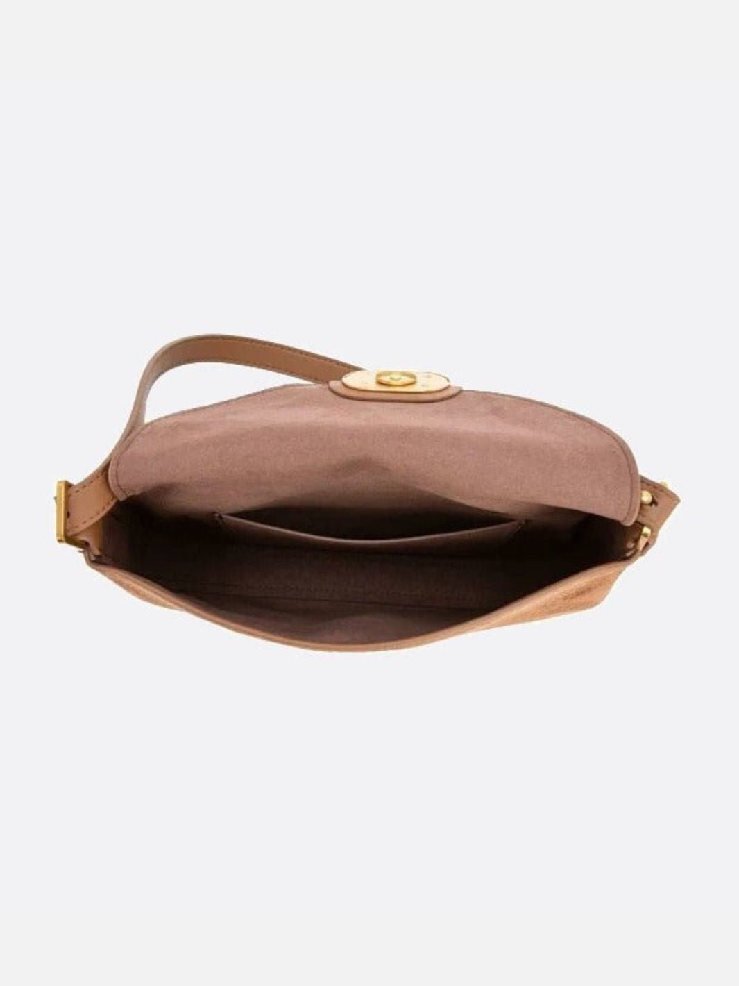 Lise | Chic Brown Suede Effect Shoulder Bag – Elegant Hobo Style with Gold Hardware - in Camel | Arvea Bags