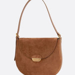 Lise | Chic Brown Suede Effect Shoulder Bag – Elegant Hobo Style with Gold Hardware - in Camel | Arvea Bags